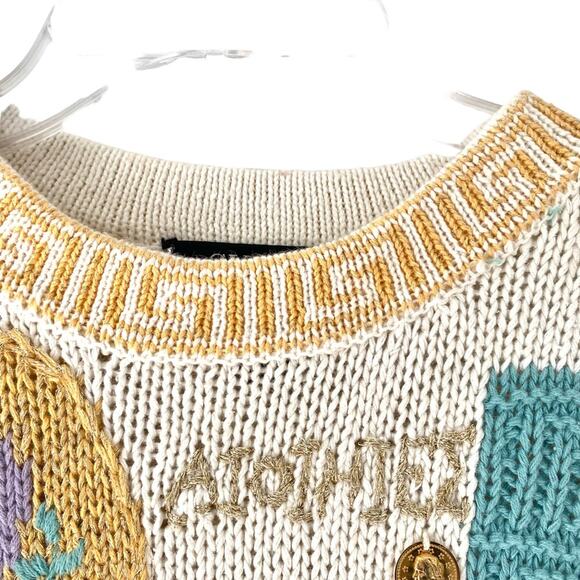 SK Wear Vintage NWTs Mykonos Grecian Gold Coin Metallic Thread Sweater small - Picture 2 of 10